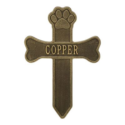 Paw And Bone Cross Pet Antique Dedication Plaque